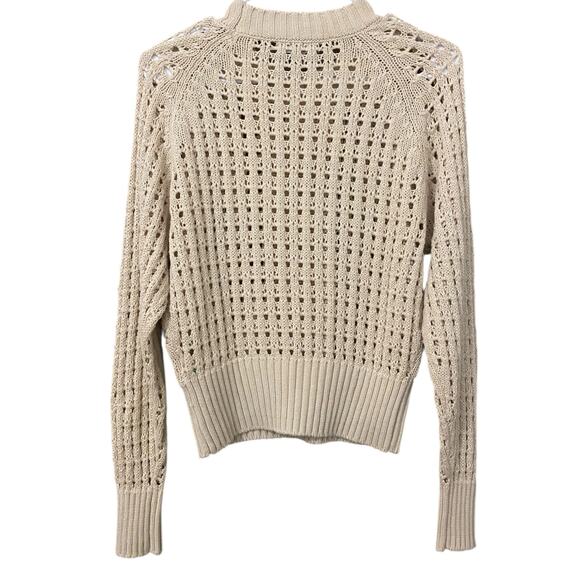 J. Crew 2024 Pointelle Crew Neck Sweater XS Beige Cream Open Knit 100% Cotton - Picture 3 of 7